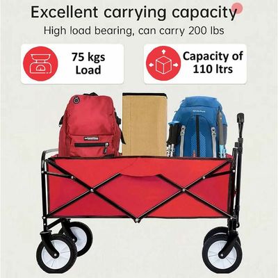 Egardenkart Foldable Utility Wagon Cart Trolley Utility Grocery Wagon for Camping Shopping (Red)