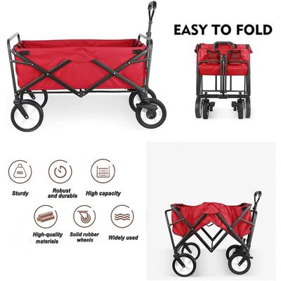 Egardenkart Foldable Utility Wagon Cart Trolley Utility Grocery Wagon for Camping Shopping (Red)