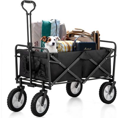 Egardenkart Foldable Utility Wagon Cart Trolley Utility Grocery Wagon for Camping Shopping (Black)