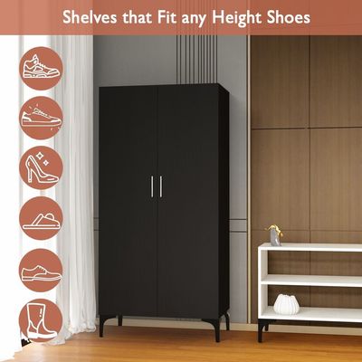 Mahmayi Modern Tall Shoe Cabinet - Maximize Storage Space with 7 Shelves, Perfect for Entryways, Stylish Solution for Shoe Collection, Home and Living Room Decor - Black