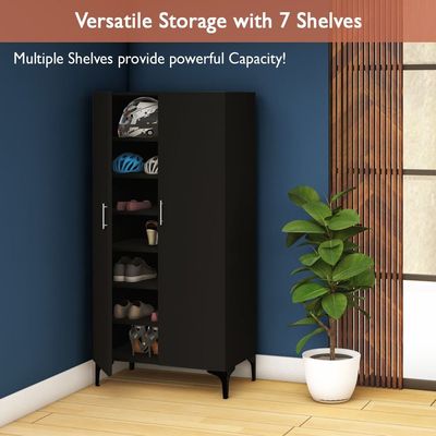 Mahmayi Modern Tall Shoe Cabinet - Maximize Storage Space with 7 Shelves, Perfect for Entryways, Stylish Solution for Shoe Collection, Home and Living Room Decor - Black