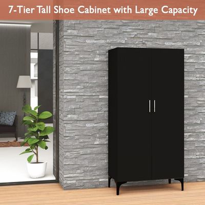 Mahmayi Modern Tall Shoe Cabinet - Maximize Storage Space with 7 Shelves, Perfect for Entryways, Stylish Solution for Shoe Collection, Home and Living Room Decor - Black