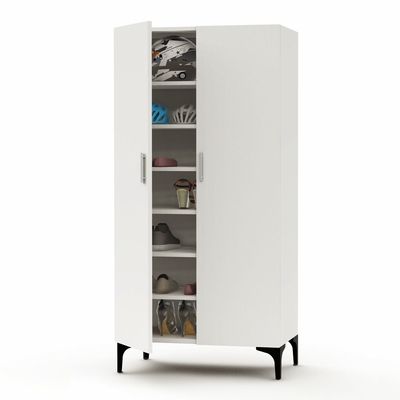 Mahmayi Modern Tall Shoe Cabinet - Maximize Storage Space with 7 Shelves, Perfect for Entryways, Stylish Solution for Shoe Collection, Home and Living Room Decor - White