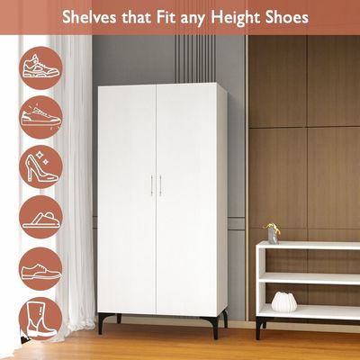 Mahmayi Modern Tall Shoe Cabinet - Maximize Storage Space with 7 Shelves, Perfect for Entryways, Stylish Solution for Shoe Collection, Home and Living Room Decor - White
