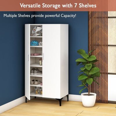 Mahmayi Modern Tall Shoe Cabinet - Maximize Storage Space with 7 Shelves, Perfect for Entryways, Stylish Solution for Shoe Collection, Home and Living Room Decor - White