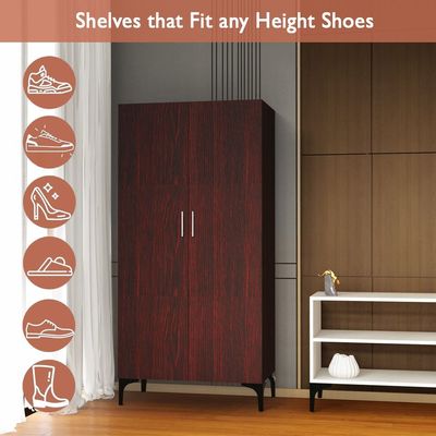 Mahmayi Modern Tall Shoe Cabinet - Maximize Storage Space with 7 Shelves, Perfect for Entryways, Stylish Solution for Shoe Collection, Home and Living Room Decor - Dark Walnut
