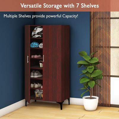 Mahmayi Modern Tall Shoe Cabinet - Maximize Storage Space with 7 Shelves, Perfect for Entryways, Stylish Solution for Shoe Collection, Home and Living Room Decor - Dark Walnut