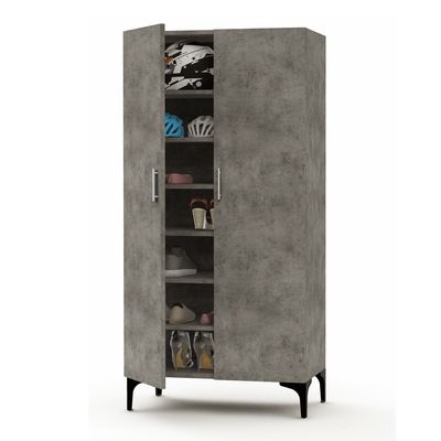 Mahmayi Modern Tall Shoe Cabinet - Maximize Storage Space with 7 Shelves, Perfect for Entryways, Stylish Solution for Shoe Collection, Home and Living Room Decor - Light Concrete