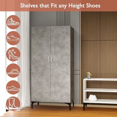 Mahmayi Modern Tall Shoe Cabinet - Maximize Storage Space with 7 Shelves, Perfect for Entryways, Stylish Solution for Shoe Collection, Home and Living Room Decor - Light Concrete