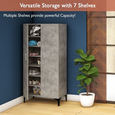 Mahmayi Modern Tall Shoe Cabinet - Maximize Storage Space with 7 Shelves, Perfect for Entryways, Stylish Solution for Shoe Collection, Home and Living Room Decor - Light Concrete