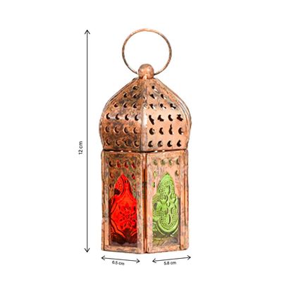 Mini Copper Antique Style Lanterns - Multi Color Glass (Set of 6)