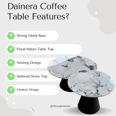 Peculiar Stylish Round Marble Top Metalic Coffee Table For Living Room ( Set of 2 )
