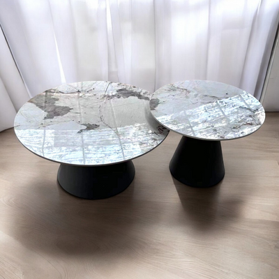 Peculiar Stylish Round Marble Top Metalic Coffee Table For Living Room ( Set of 2 )