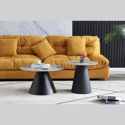 Peculiar Stylish Round Marble Top Metalic Coffee Table For Living Room ( Set of 2 )