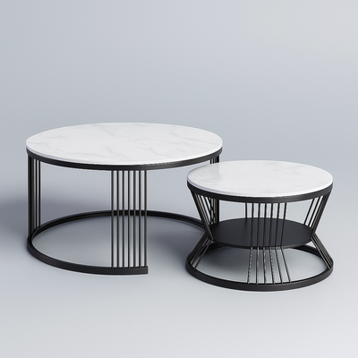 Marvello Duo Round Marble Top Coffee Table Set with Black Iron Frame – Modern Luxury Nesting Design for Living Room Décor