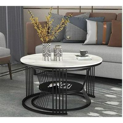 Modern Contemporary Stainless Steel Base Marble Top Nesting Coffee Table ( Set of 2 )