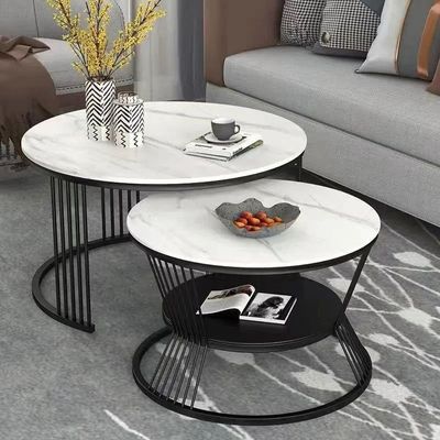 Modern Contemporary Stainless Steel Base Marble Top Nesting Coffee Table ( Set of 2 )