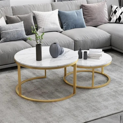 Modern Designer Marble Top Metal Frame Round Coffee Table ( Set of 2 )