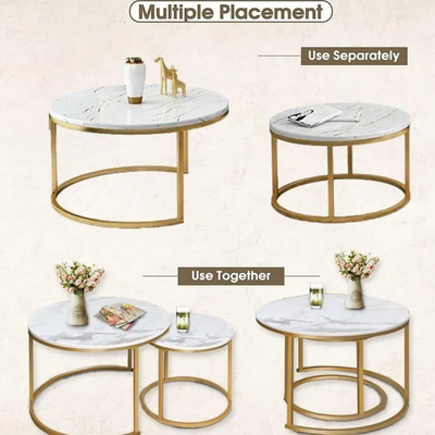 Modern Designer Marble Top Metal Frame Round Coffee Table ( Set of 2 )