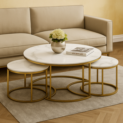 Vibing Modern Contemporary Metal Base Marble Top Nesting Coffee Table ( Set of 3 )