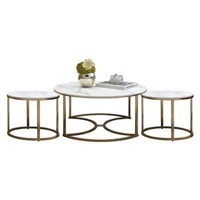 Wooden Twist Vibing Modern Contemporary Metal Base Marble Top Nesting Coffee Table ( Set of 3 )