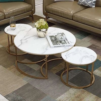 Wooden Twist Vibing Modern Contemporary Metal Base Marble Top Nesting Coffee Table ( Set of 3 )