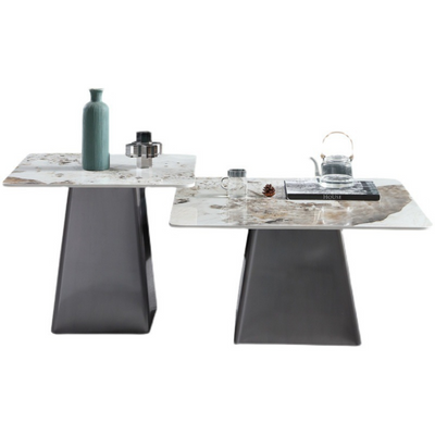 Dainera Modern Metal Base Marble Top Nesting Coffee Table ( Set of 2 )