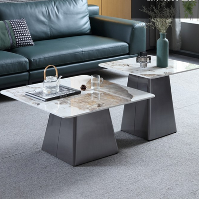 Dainera Modern Metal Base Marble Top Nesting Coffee Table ( Set of 2 )