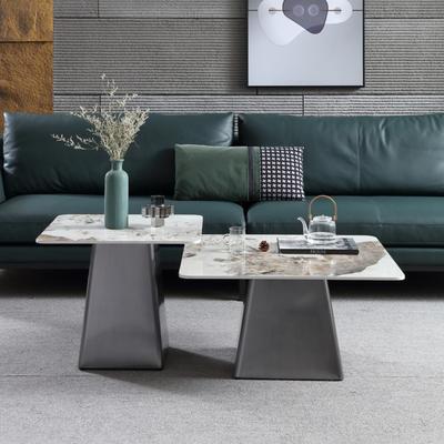 Dainera Modern Metal Base Marble Top Nesting Coffee Table ( Set of 2 )