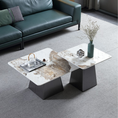 Wooden Twist Dainera Modern Metal Base Marble Top Nesting Coffee Table ( Set of 2 )