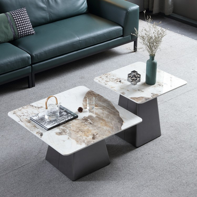 Wooden Twist Dainera Modern Metal Base Marble Top Nesting Coffee Table ( Set of 2 )