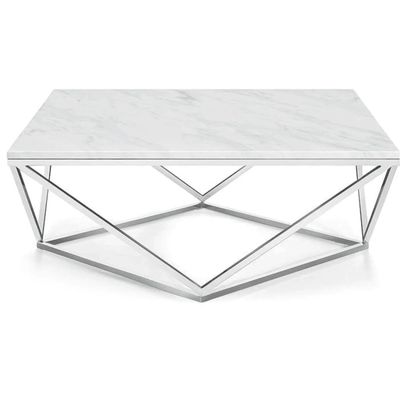 Modern Contemporary Marble Top Coffee Table Stainless Steel Base Polished Chrome Finish for Elegant Living Room