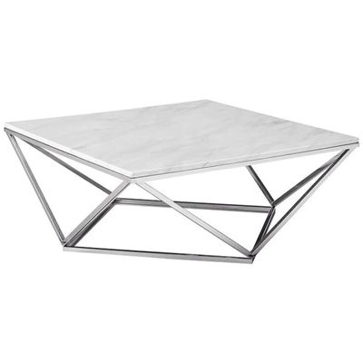 Wooden Twist Modern Contemporary Marble Top Coffee Table Stainless Steel Base Polished Chrome Finish for Elegant Living Room