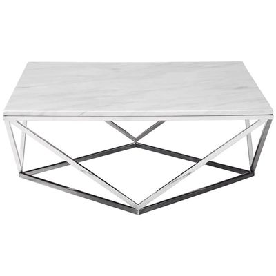 Modern Contemporary Marble Top Coffee Table Stainless Steel Base Polished Chrome Finish for Elegant Living Room