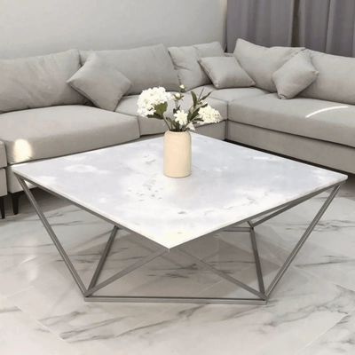 Modern Contemporary Marble Top Coffee Table Stainless Steel Base Polished Chrome Finish for Elegant Living Room