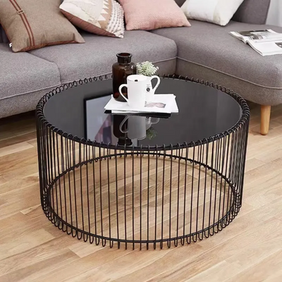 Lusso Minimalist Round Coffee Table Tempered Glass & Black Metal Frame for Elegant Living Room ( Set of 2 )