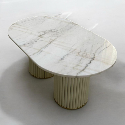 Zvolyn Modern Metal Base Marble Top Coffee Table for Living Room, Bedroom