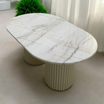 Zvolyn Modern Metal Base Marble Top Coffee Table for Living Room, Bedroom