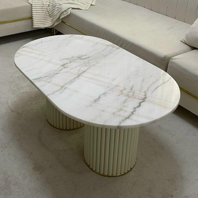 Wooden Twist Zvolyn Modern Metal Base Marble Top Coffee Table for Living Room, Bedroom