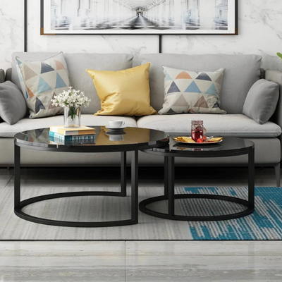 Lumivyx Elegant Modern Stylish Marble Top Round Coffee Table with Durable Metal Base (Set of 2)
