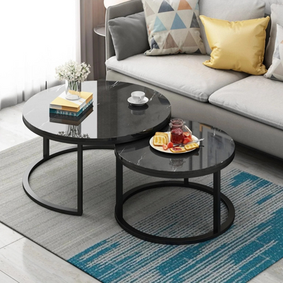 Wooden Twist Lumivyx Elegant Modern Stylish Marble Top Round Coffee Table with Durable Metal Base (Set of 2)