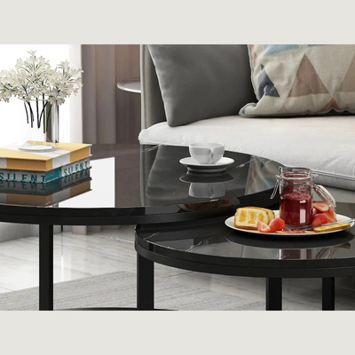 Lumivyx Elegant Modern Stylish Marble Top Round Coffee Table with Durable Metal Base (Set of 2)