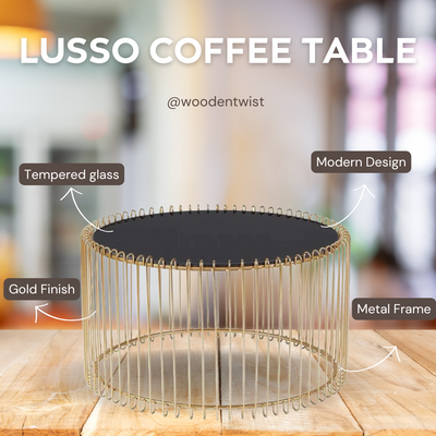 Lusso Modern Coffee Table Tempered Glass & Golden Metal Frame for Elegant Living Room ( Set of 2 )