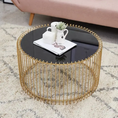 Lusso Modern Coffee Table Tempered Glass & Golden Metal Frame for Elegant Living Room ( Set of 2 )