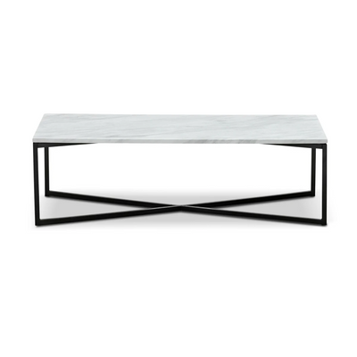 Wooden Twist Auxz Modern Metal Base Marble Top Rectangular Coffee Table with Durable Metal Base, Elegant Center Table for Living Room ( Black & White )