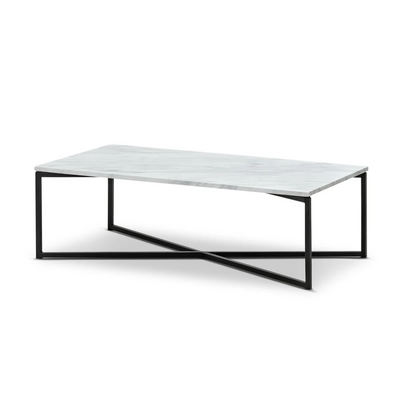 Wooden Twist Auxz Modern Metal Base Marble Top Rectangular Coffee Table with Durable Metal Base, Elegant Center Table for Living Room ( Black & White )