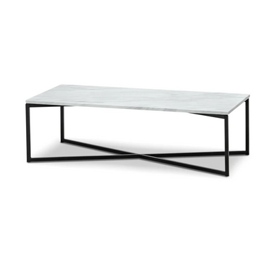 Wooden Twist Auxz Modern Metal Base Marble Top Rectangular Coffee Table with Durable Metal Base, Elegant Center Table for Living Room ( Black & White )