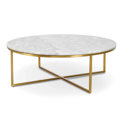 Curxz Elegant Modern Metal Base Marble Top Round Coffee Table for Living Room, Office, and Lounge Spaces ( Golden )