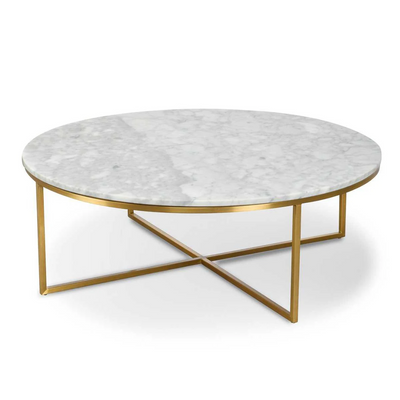 Curxz Elegant Modern Metal Base Marble Top Round Coffee Table for Living Room, Office, and Lounge Spaces ( Golden )