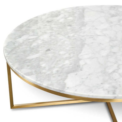 Wooden Twist Curxz Elegant Modern Metal Base Marble Top Round Coffee Table for Living Room, Office, and Lounge Spaces ( Golden )